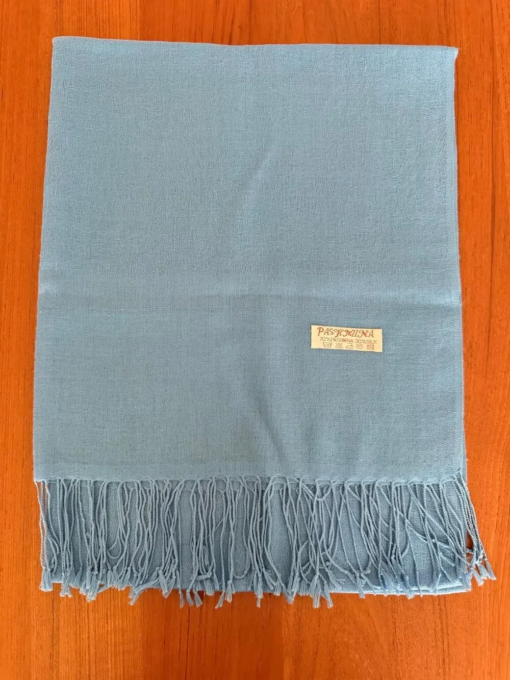 Blue Pashmina Silk Blend Fringe Scarf Wrap Shawl Luxury Bridal Coastal Oversized
